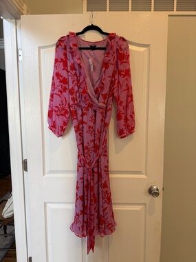 Ann Taylor Pink Maxi Dress with Red Floral Print